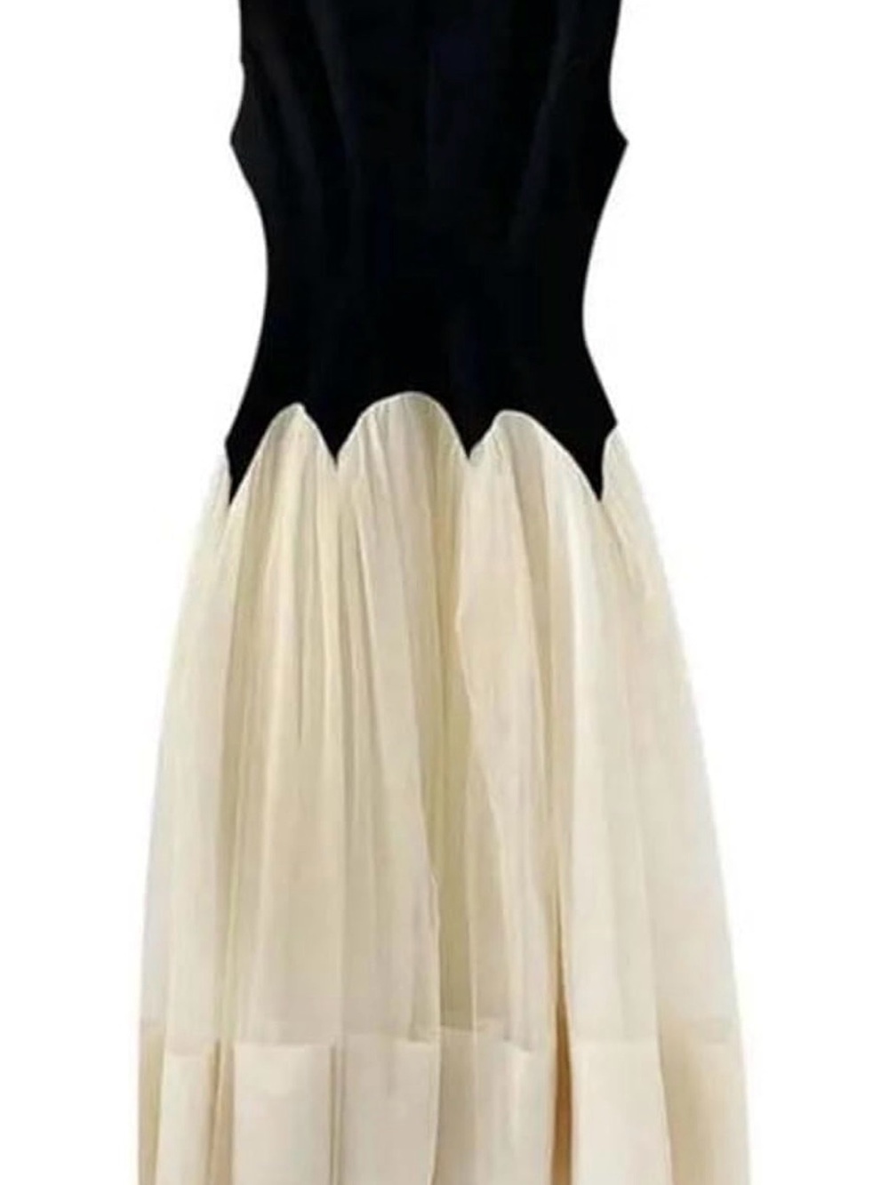 Sleeveless Black and Cream Midi A-Line Dress